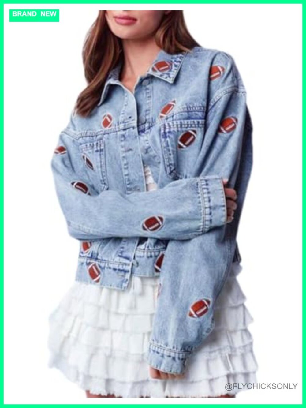 Women's Embroidered Button Up Cropped Denim Jacket Boyfriend Trucker Jean Jacket